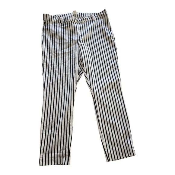 H&M Pants Womens Sz 16 White Black Striped Ankle Mid Rise Side Zipper 36x27 - Picture 1 of 11